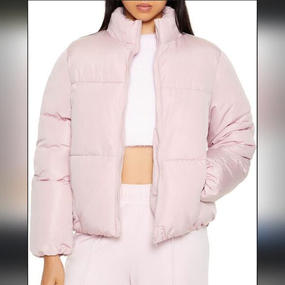 Forever 21 Pink Quilted Hooded Puffer Coat Size Medium Winter Vacation Girly - Picture 1 of 6
